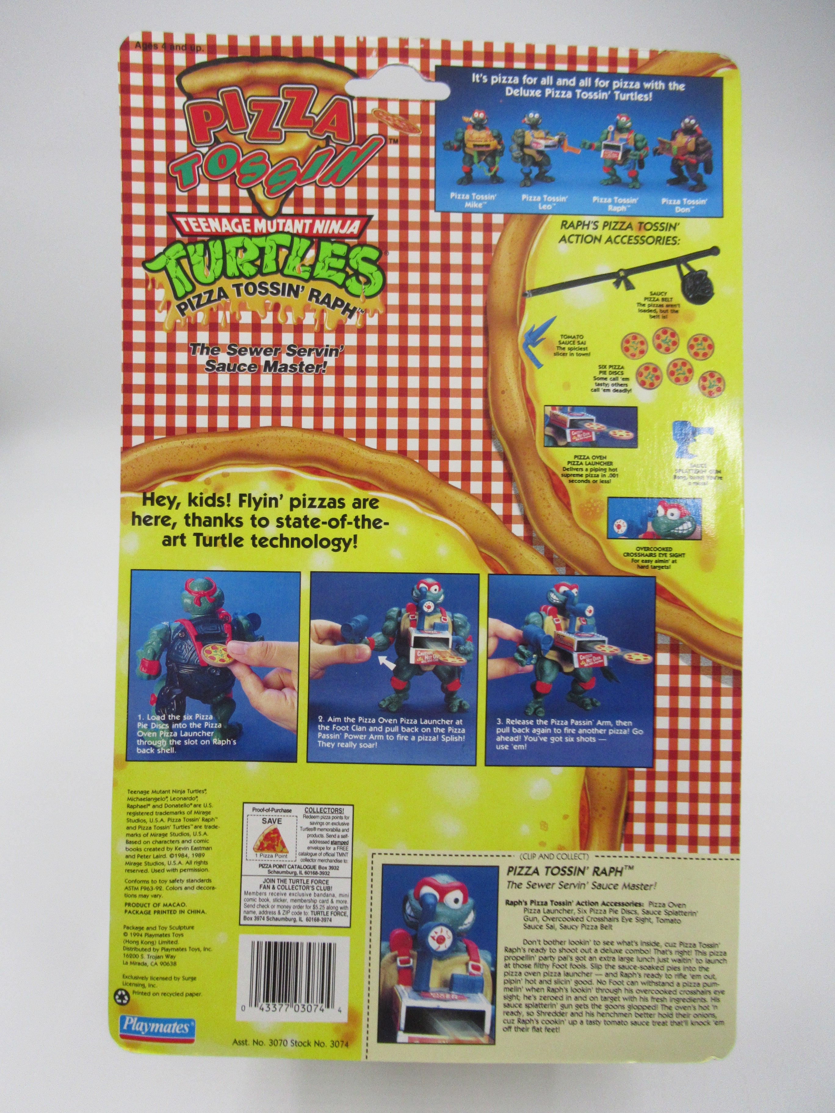 Teenage Mutant Ninja Turtles Pizza Tossin' Raphael (Purple Weapons) 5" Figure TMNTs - Playmates (1994)
